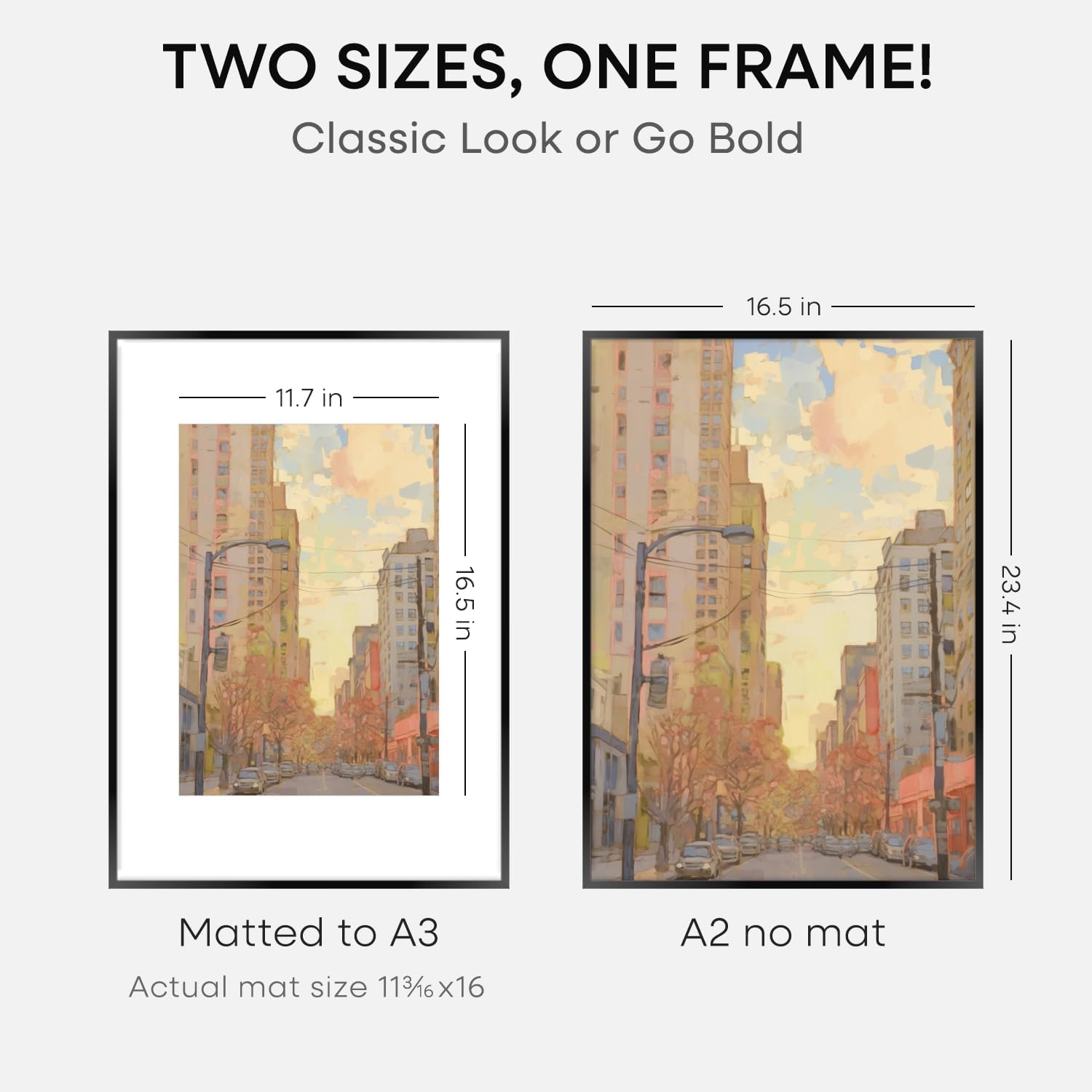 Homeforia A2 Picture Frame Black, High End Metal 16.5 x 23.5 inch Poster Frames with Mat 11.7 x