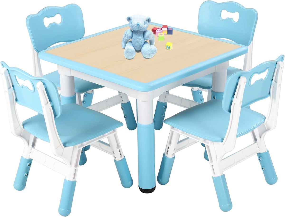 FUNLIO Kids Table and 4 Chairs Set, Height Adjustable Toddler Table and Chair Set for Ages 3-8