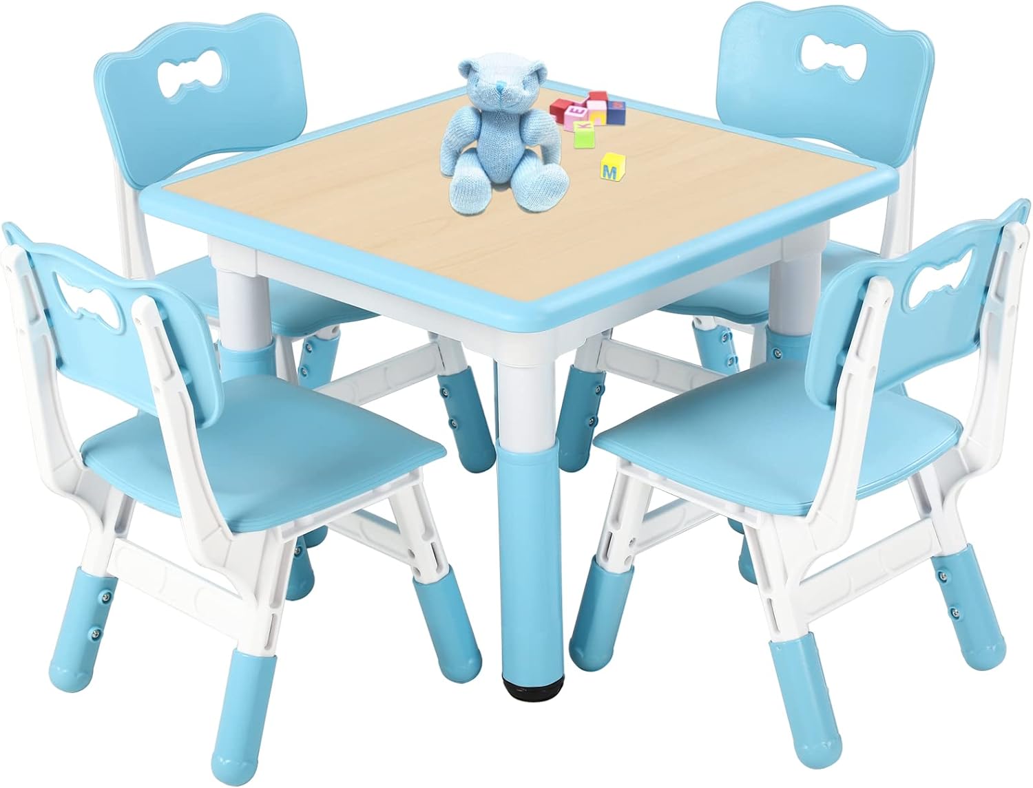FUNLIO Kids Table and 4 Chairs Set, Height Adjustable Toddler Table and Chair Set for Ages 3-8