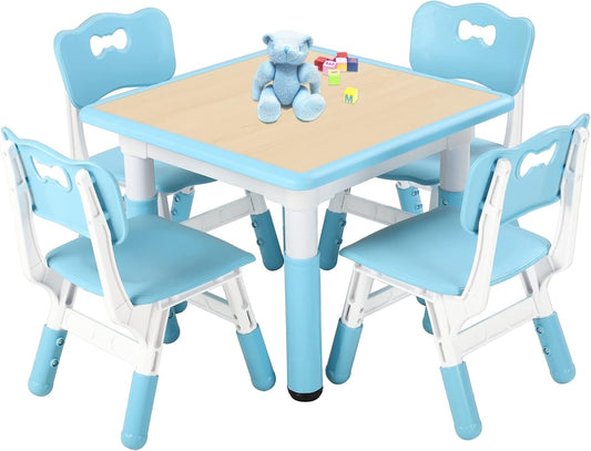 FUNLIO Kids Table and 4 Chairs Set, Height Adjustable Toddler Table and Chair Set for Ages 3-8