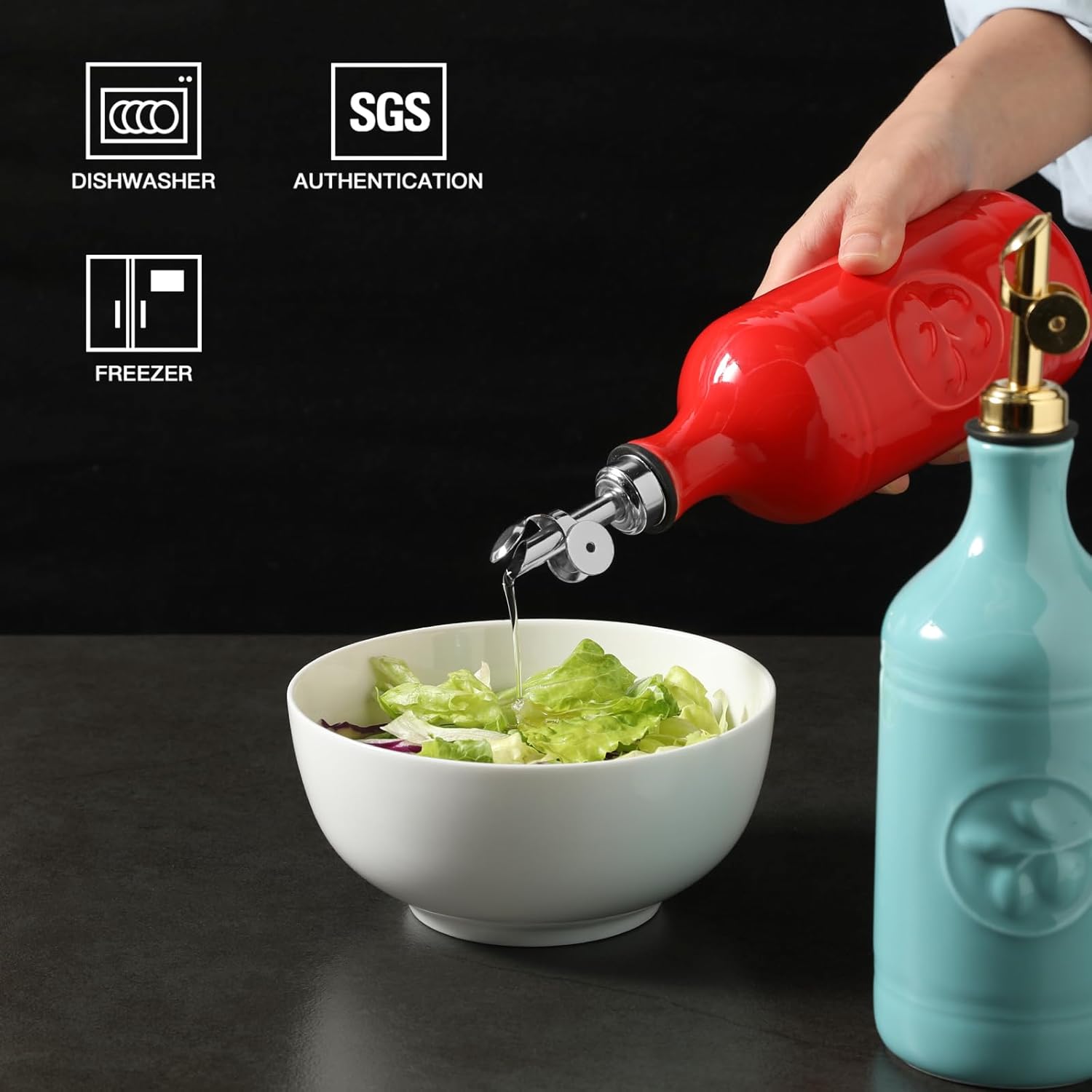 Sweejar 16 Oz Ceramic Olive Oil Dispenser Bottle, Oil Dispenser for Kitchen with Gravity Spout