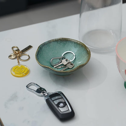 4.72" Small Decorative Bowl, Ceramic Green Key Bowls for Entryway Table, Jewelry Dish, Trinket
