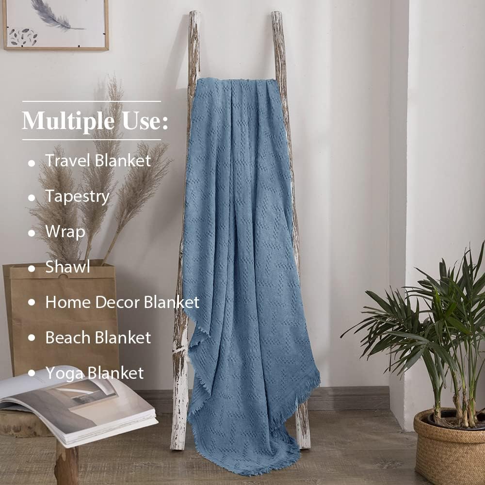 Simple&Opulence 100% Cotton Throw Blanket for Bed, Couch, Boho Luxury Geometric Knit Woven Blanket