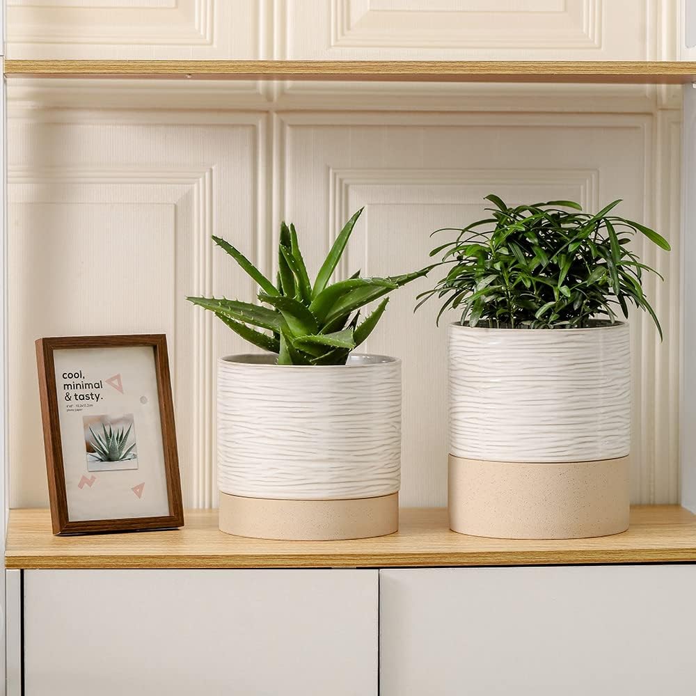 Nihow Self Watering Plant Pot: 6 Inch Ceramic Planter with Drainage Hole & Water Storage Plus for