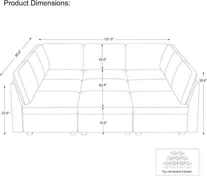 Belffin Modular Sectional Sofa with Sleeper Sofa, Oversized Cloud Couch with Extra Deep Seat