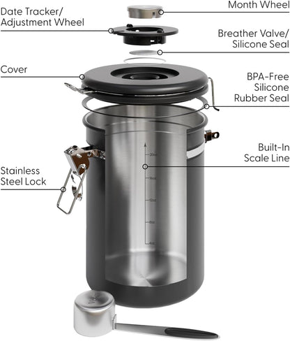 Veken Coffee Canister with Window,Airtight Stainless Steel Container,Home Kitchen Food Storage