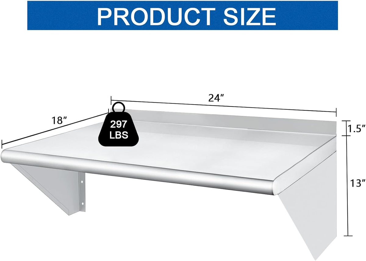 HARDURA Stainless Steel Shelf 18" x 24", 297lb Commercial Shelves Wall Mount Metal Shelving with