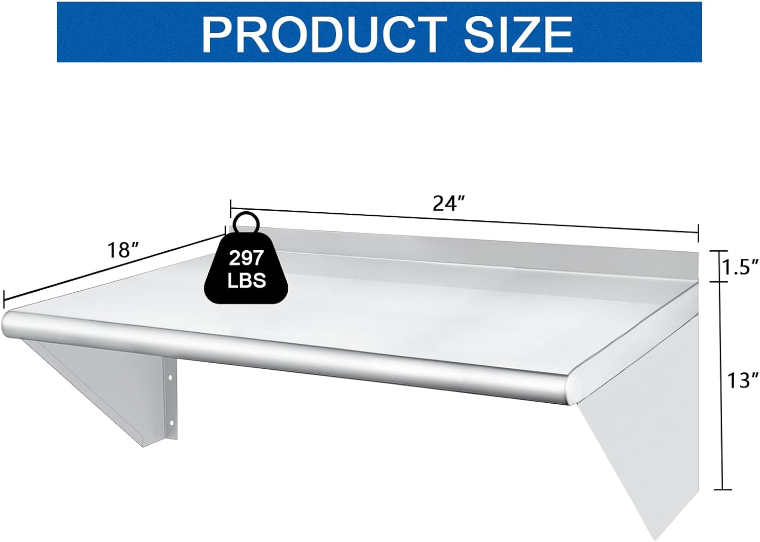 HARDURA Stainless Steel Shelf 18" x 24", 297lb Commercial Shelves Wall Mount Metal Shelving with