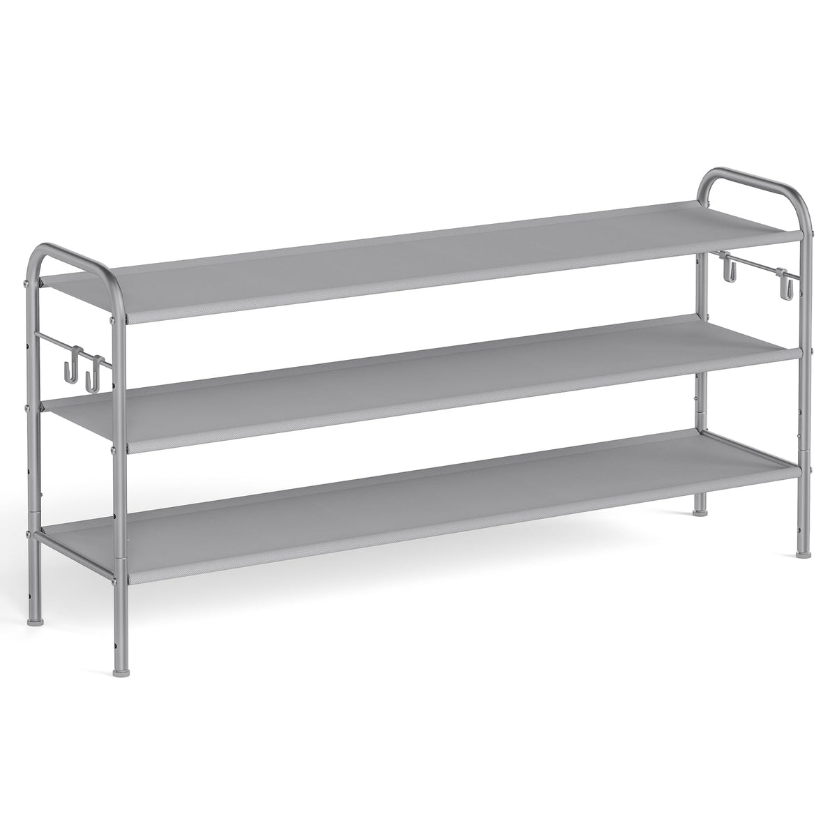 SONGMICS Shoe Rack, 3 Tier Shoe Organizer, Fabric Shoe Shelf Storage with 4 Hooks, Holds up to 18