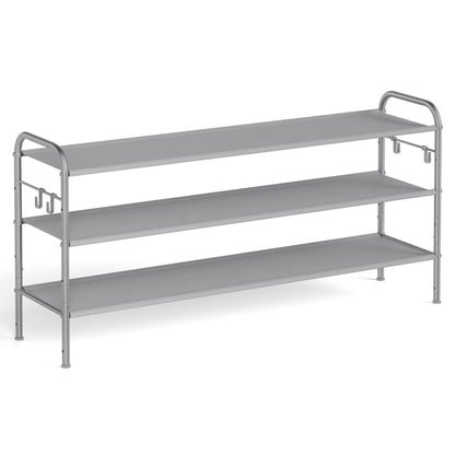 SONGMICS Shoe Rack, 3 Tier Shoe Organizer, Fabric Shoe Shelf Storage with 4 Hooks, Holds up to 18