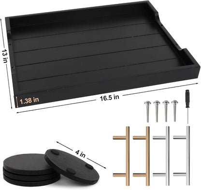 Coffee Table Trays - Large Ottoman Tray for Living Room - Wood Serving Trays with Handles(2 Sets)