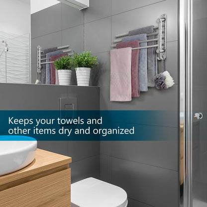 Bathroom Towel Rack JSVER Swivel 4 Arms Extended Towel Holder, SUS304 Stainless Steel Space Saving