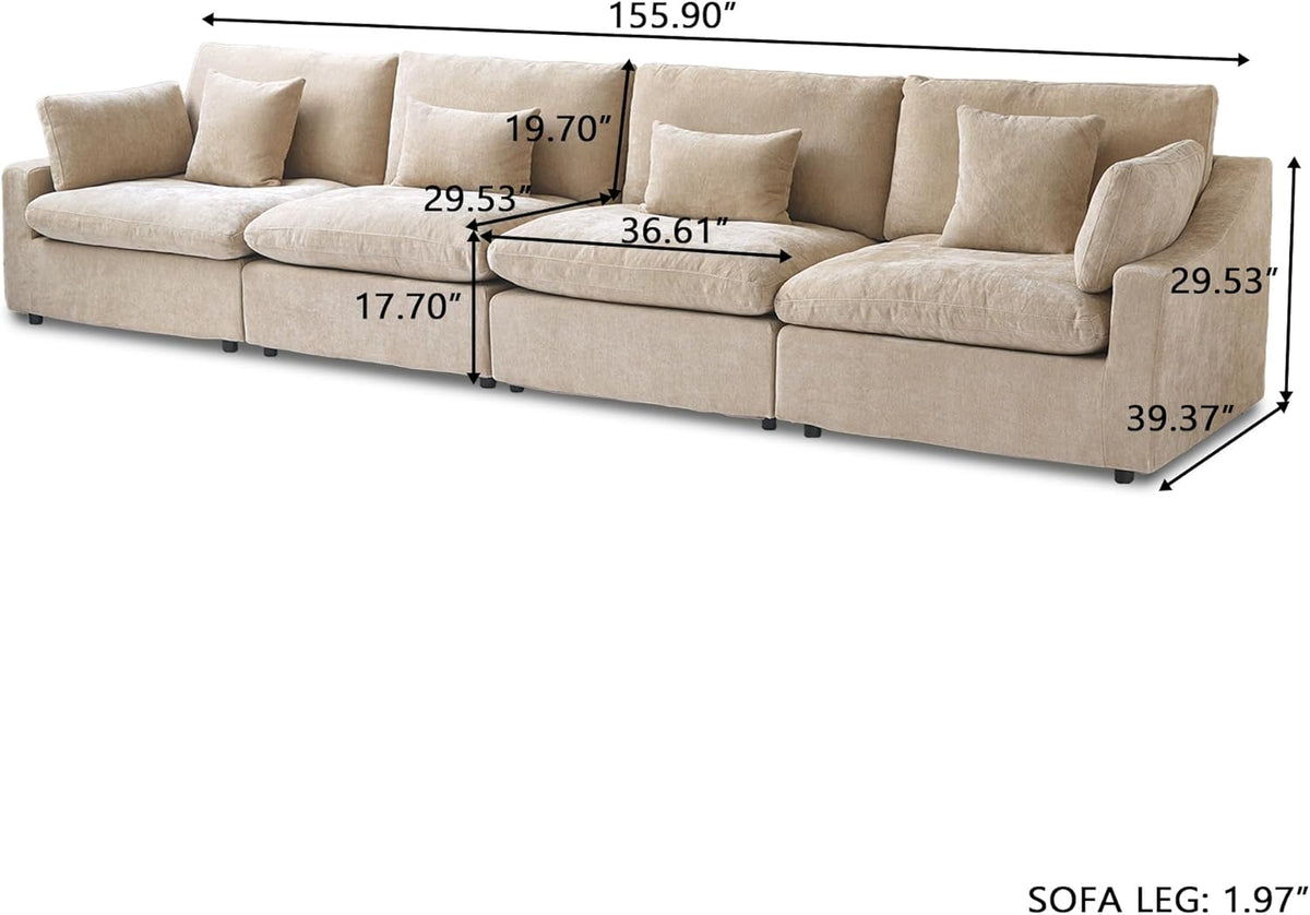 JACH Sectional Couches for Living Room, 4 Seater Cloud Sectional Couch with Deep Seat, Down Filled