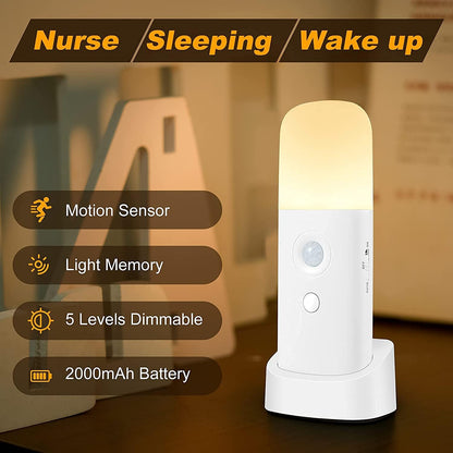 Motion Sensor Night Light Indoor, 2000mAh Battery Operated Lights, Cordless Table Lamps for Kids, 5
