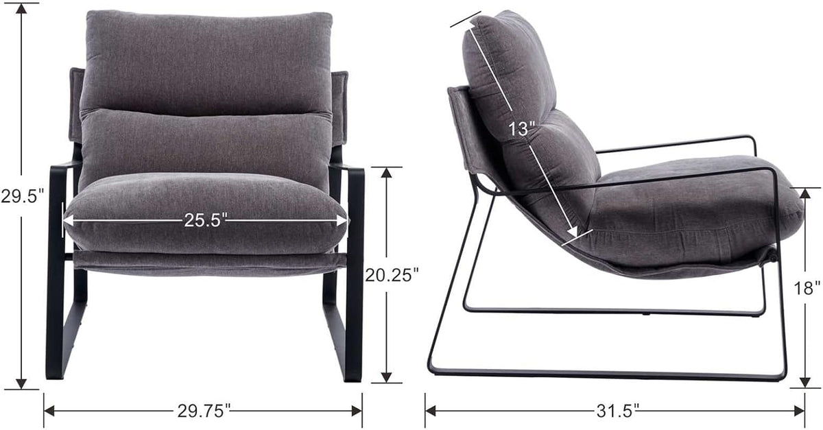 DUOMAY Modern Accent Arm Chair Set of 2, Comfy Linen Lounge Lazy Chair with Metal Leg, Mid-Century