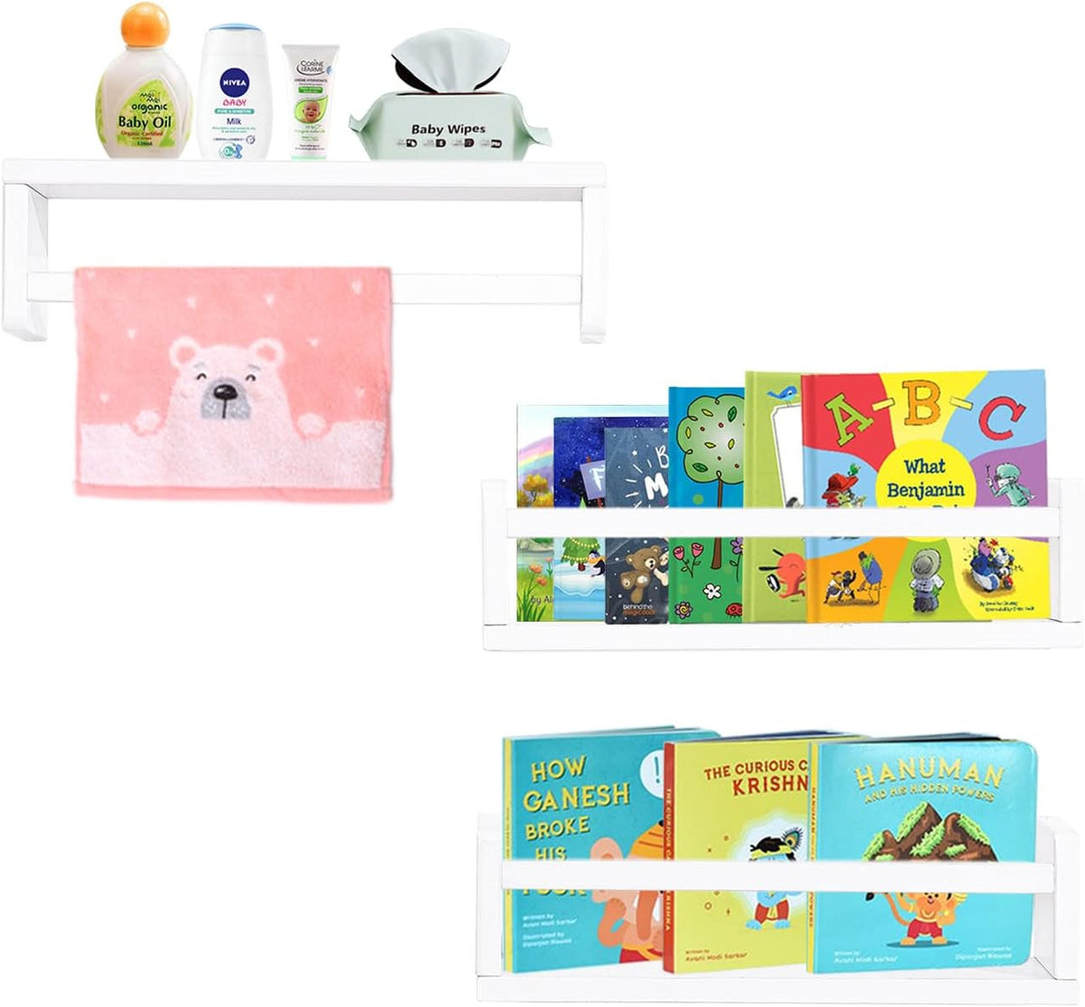 AZSKY Floating Bookshelf for Kids Room White Nursery Shelves Picture Ledge Wall Shelves for