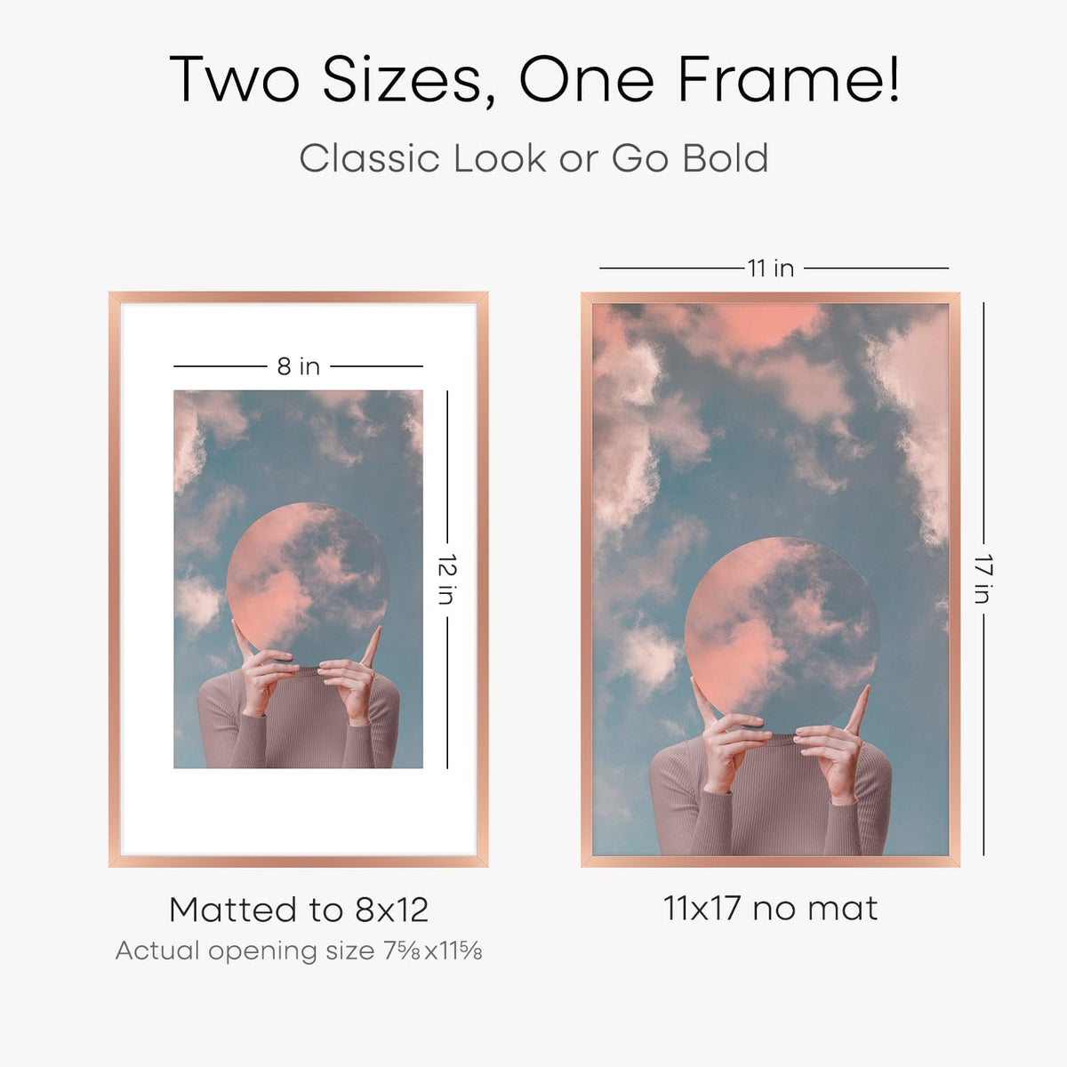 Homeforia 11x17 Picture Frame Rose Gold, High End Metal 11x17 Poster Frames with Mat 8x12 Photo, 11