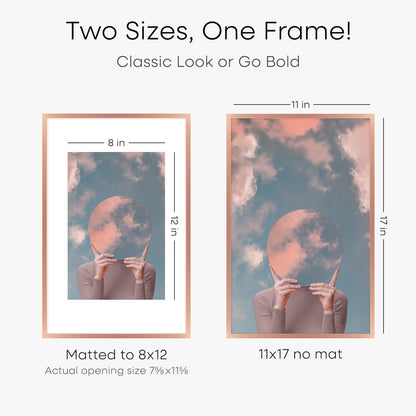 Homeforia 11x17 Picture Frame Rose Gold, High End Metal 11x17 Poster Frames with Mat 8x12 Photo, 11