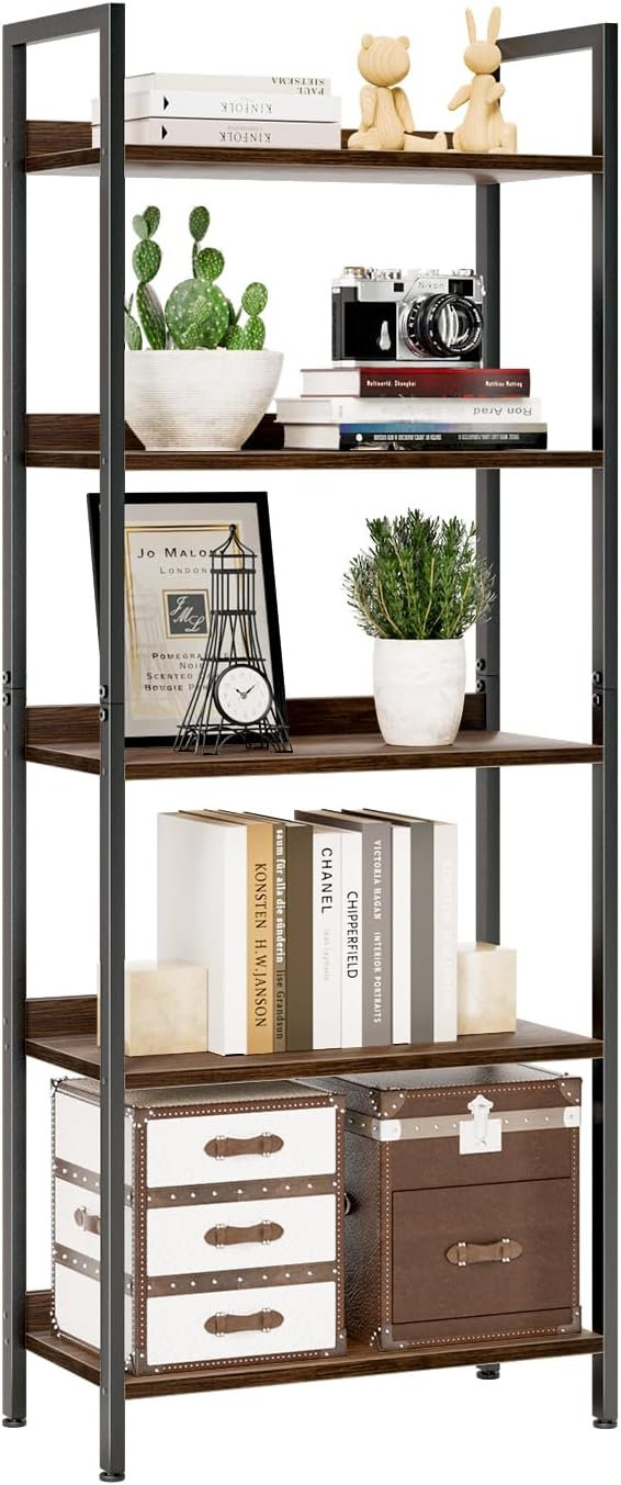 NUMENN Bookshelf, 5 Tier Bookshelves, Home Office Bookcase Shelf Storage Organizer, Free Standing