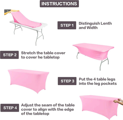 IVAPUPU 2 Pack 8FT Table Cloth for Rectangular Fitted Events Stretch Pink Table Covers Washable