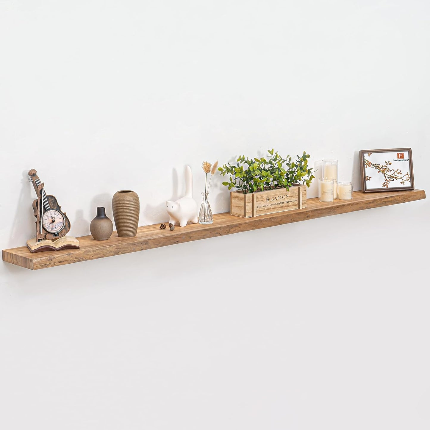 Floating Shelves for Wall, 72" Live Edge Solid Elm Wood Floating Shelf, Wall-Mounted Display