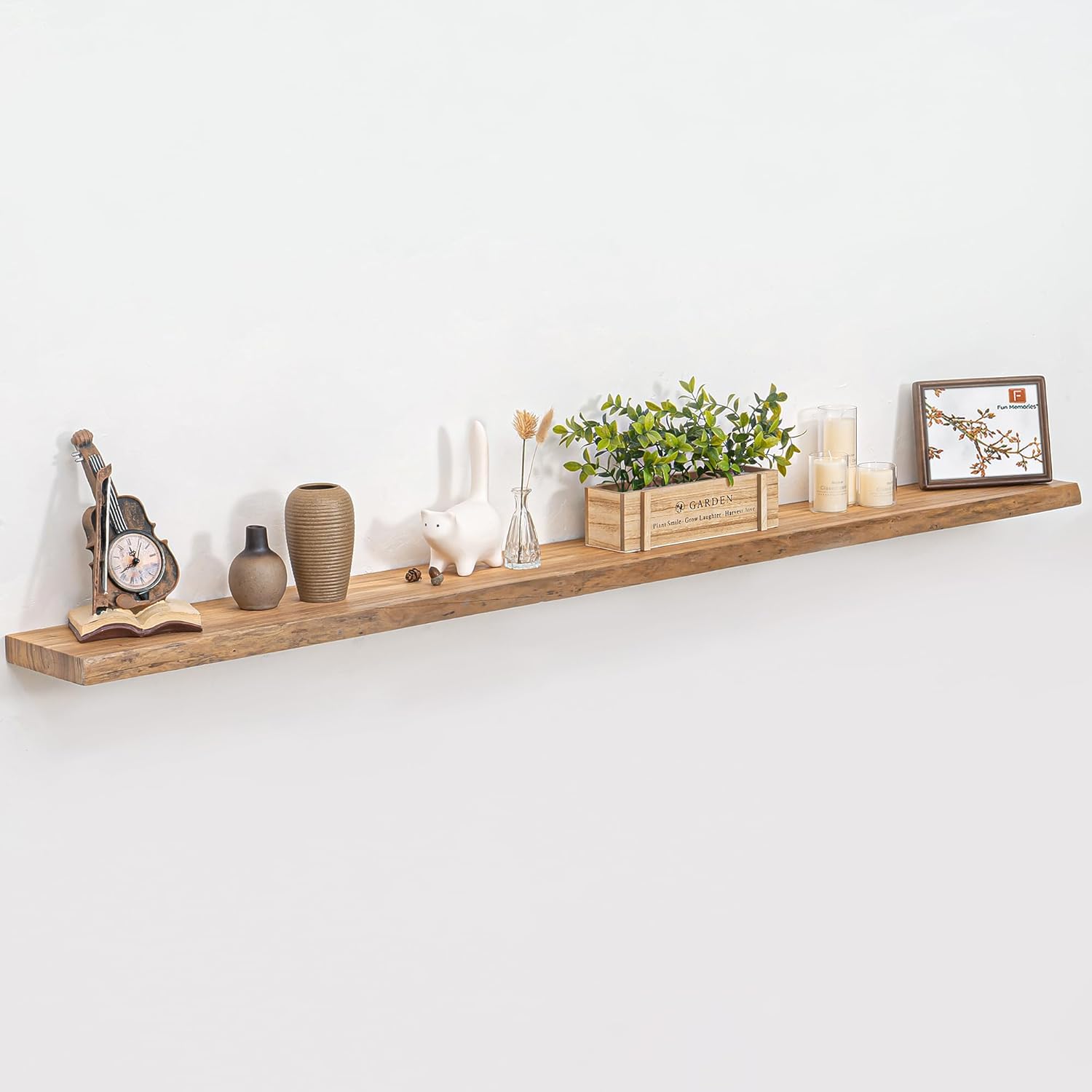 Floating Shelves for Wall, 72" Live Edge Solid Elm Wood Floating Shelf, Wall-Mounted Display
