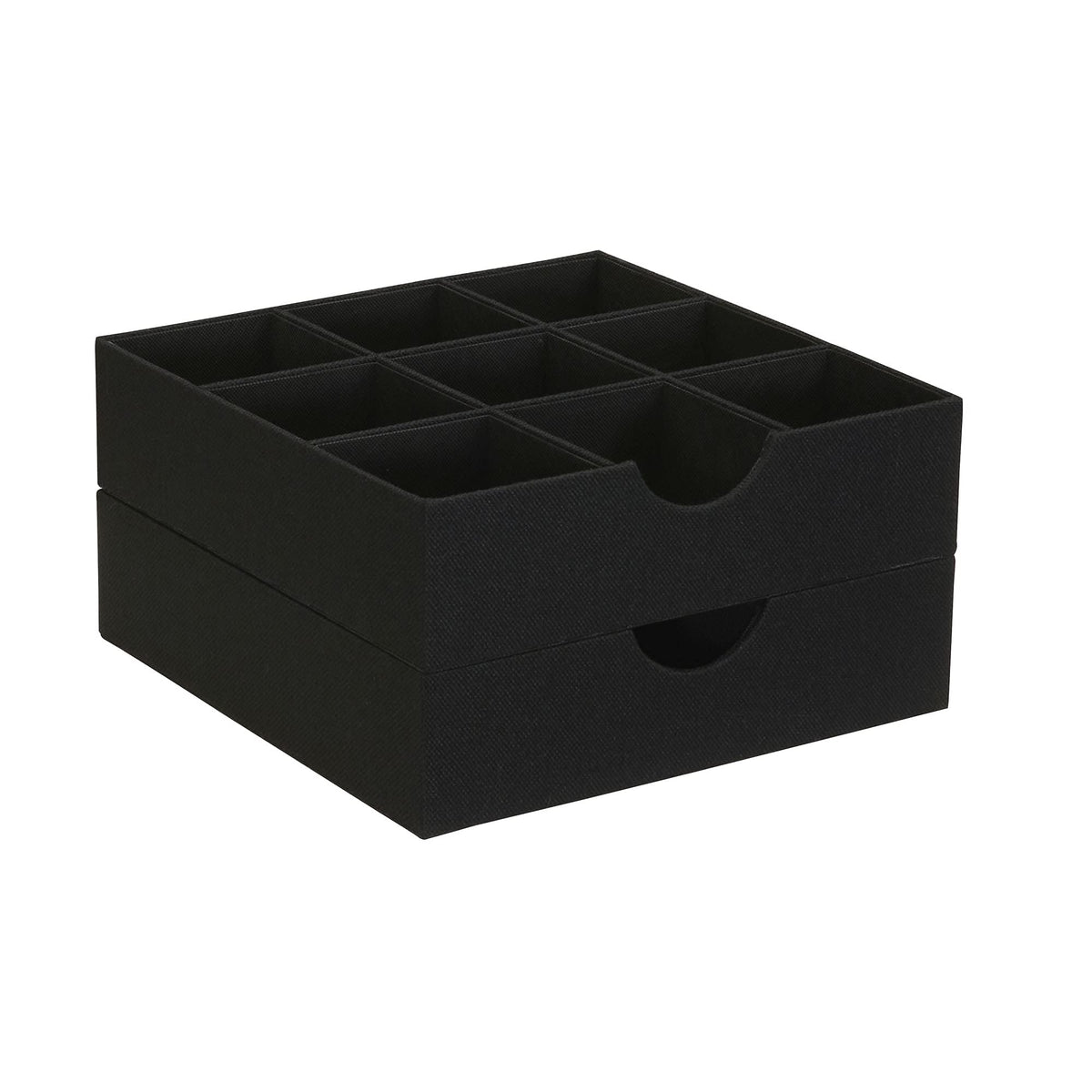 Household Essentials Drawer Organizer Tray with Fabric Cover and 9 Square Compartments, Black, Set