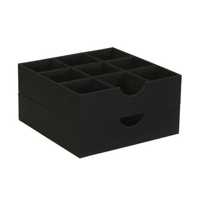 Household Essentials Drawer Organizer Tray with Fabric Cover and 9 Square Compartments, Black, Set