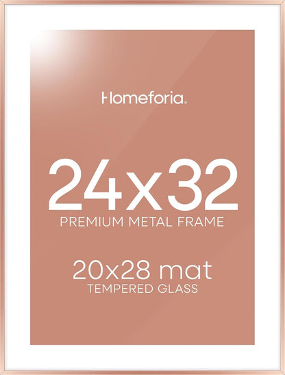 Homeforia 24x32 Rose Gold Picture Frame, High End Metal 24x32 Poster Frames with Mat 20x28 inch
