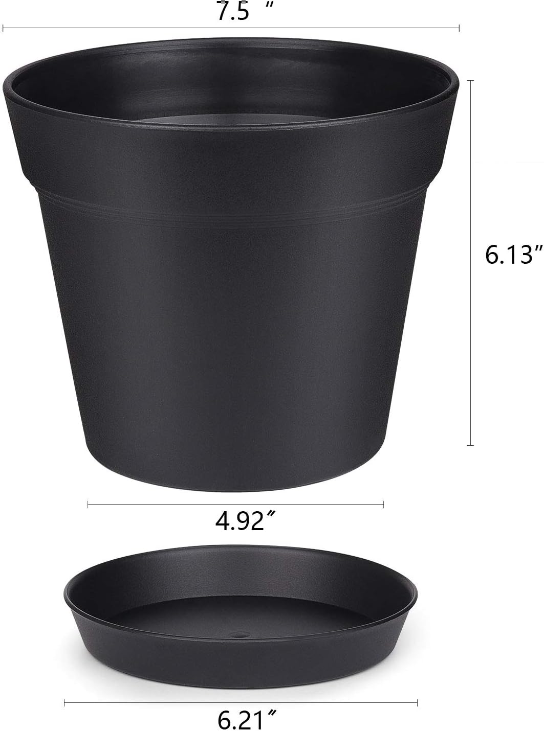 homenote Pots for Plants, 8 Pcs 7.5 Inch Plastic Planters with Multiple Drainage Holes and Tray