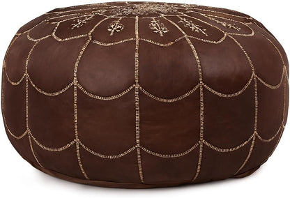 Stuffed Arch Design Moroccan Leather Pouf Ottoman, Handmade, Pre-Filled, 100% Genuine Leather, 14”