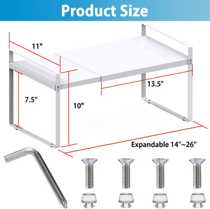 11'' Wide Expandable Cabinet Shelf Organizer Rack Adjustable Length 14''-26'' Pantry Shelf Spice