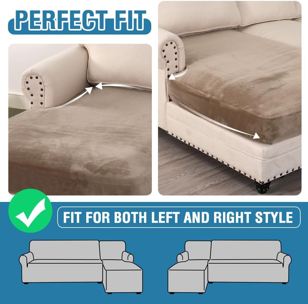 H.VERSAILTEX Velvet Stretch Individual Chaise Cover Sectional Couch Covers for L Shaped Sofa Both
