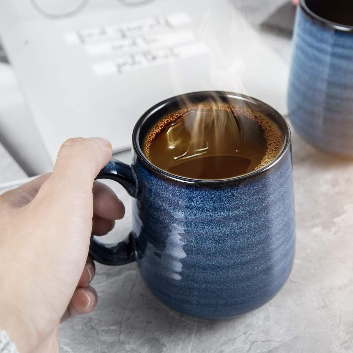 Hasense Coffee Mugs Set of 4, 15 Ounce Porcelain Mug Set with Handle for Morning Coffee Tea and