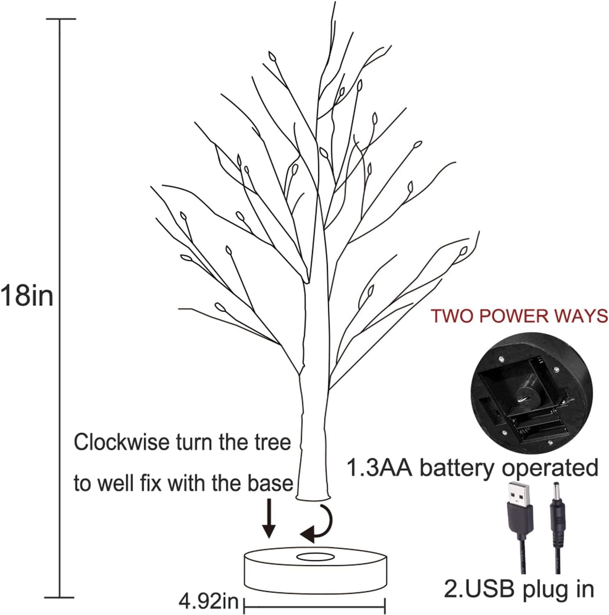 Hairui Lighted Tabletop Black Glittered Spooky Tree with Orange Lights 24 LED 18 Inches for