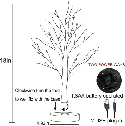 Hairui Lighted Tabletop Black Glittered Spooky Tree with Orange Lights 24 LED 18 Inches for