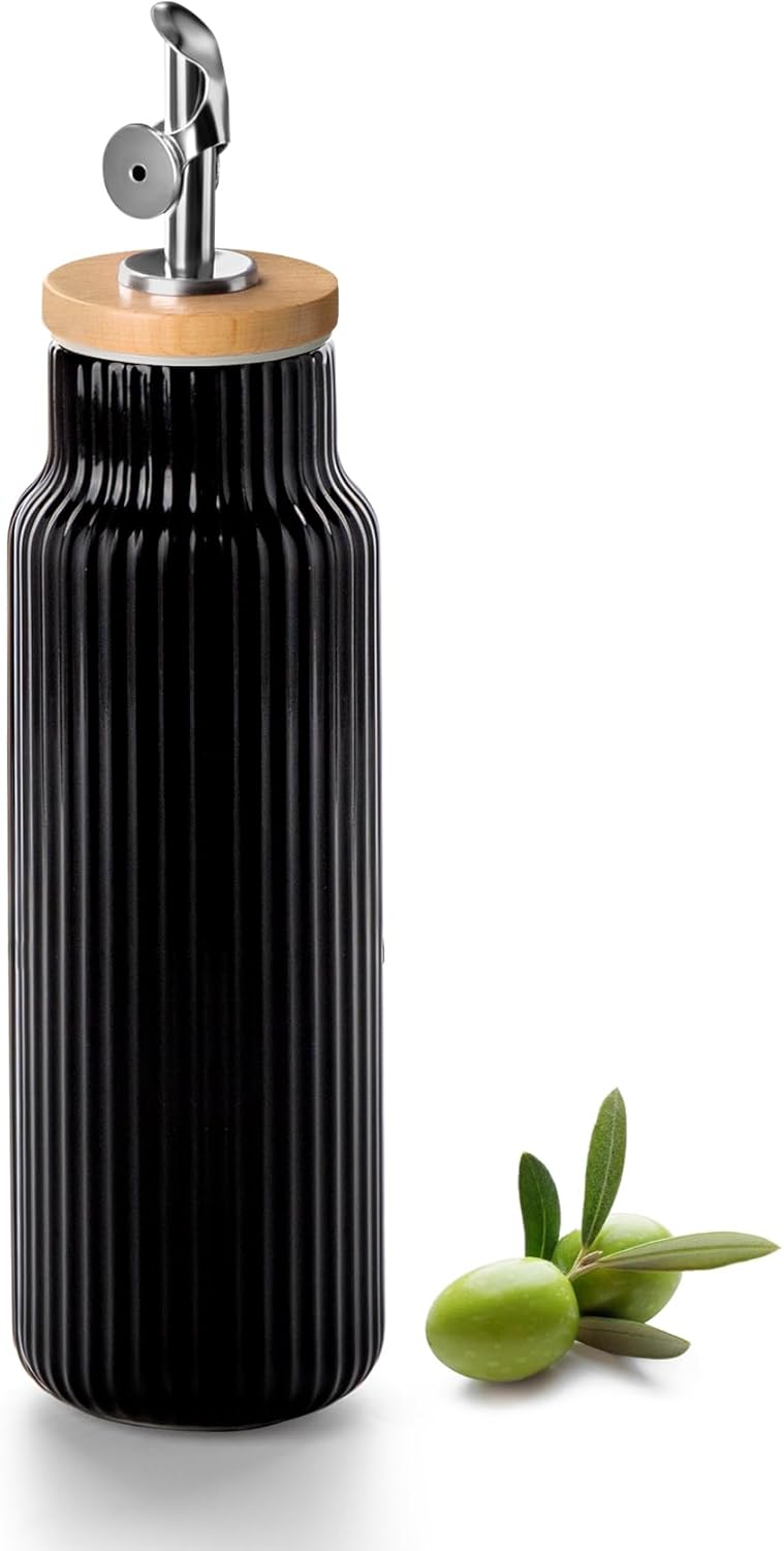 Nucookery Ceramic Olive Oil Dispenser Bottle for Kitchen, 14 oz Opaque Vinegar Dispenser Bottle