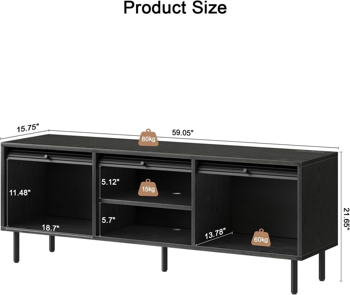 59 Inch TV Stand with Power Outlet for TVs up to 65 Inch, Entertainment Center with Storage