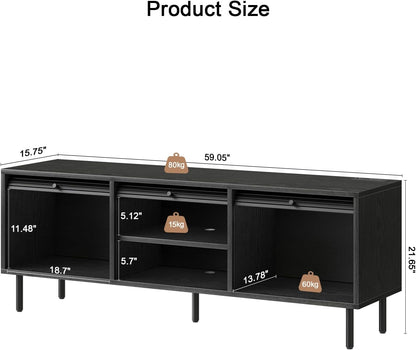 59 Inch TV Stand with Power Outlet for TVs up to 65 Inch, Entertainment Center with Storage