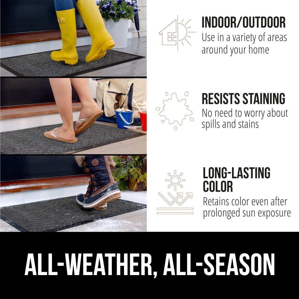 GORILLA GRIP 100% Waterproof All-Season WeatherMax Doormat 35x23, US Designed Natural Rubber, Stain