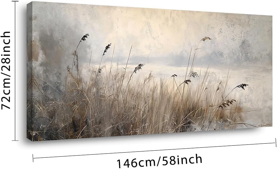 LASMOND Vintage Meadow Wall Art for Living Room Reed Grass Canvas Painting Prints Large Retro
