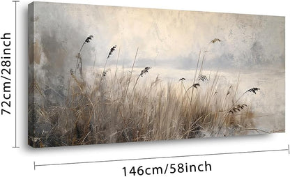 LASMOND Vintage Meadow Wall Art for Living Room Reed Grass Canvas Painting Prints Large Retro