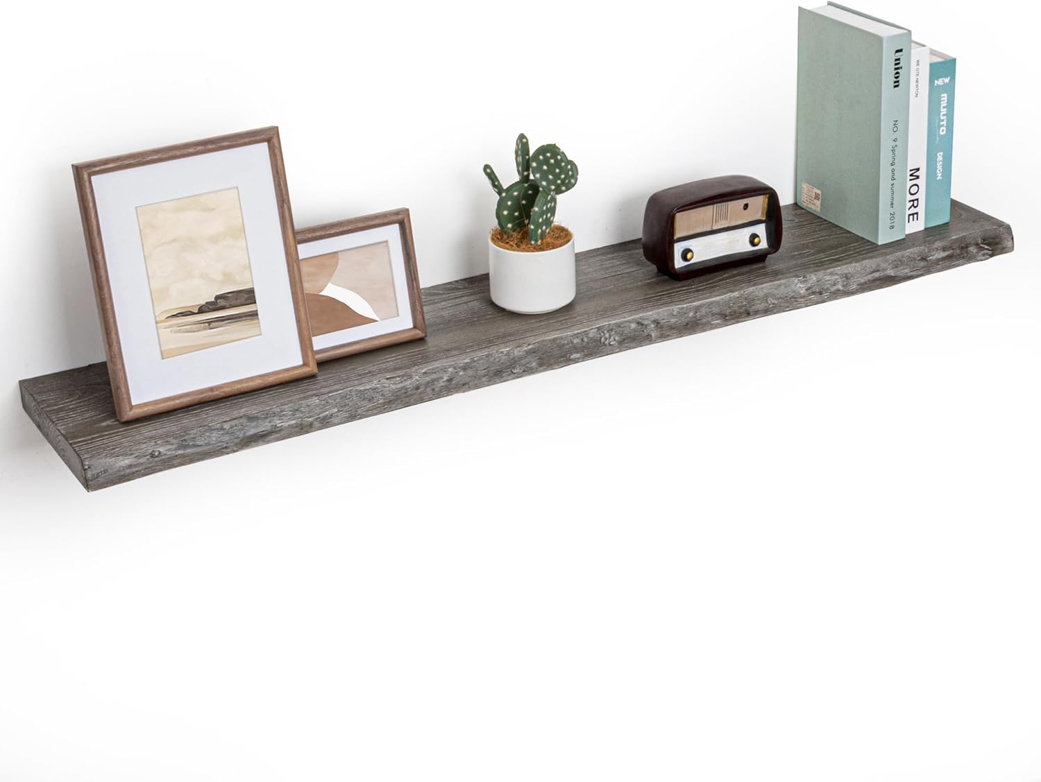 Fun Memories Floating Shelves for Wall, 48"x9.3" Rustic Solid Live-Edge Elm Wood Wall Shelves