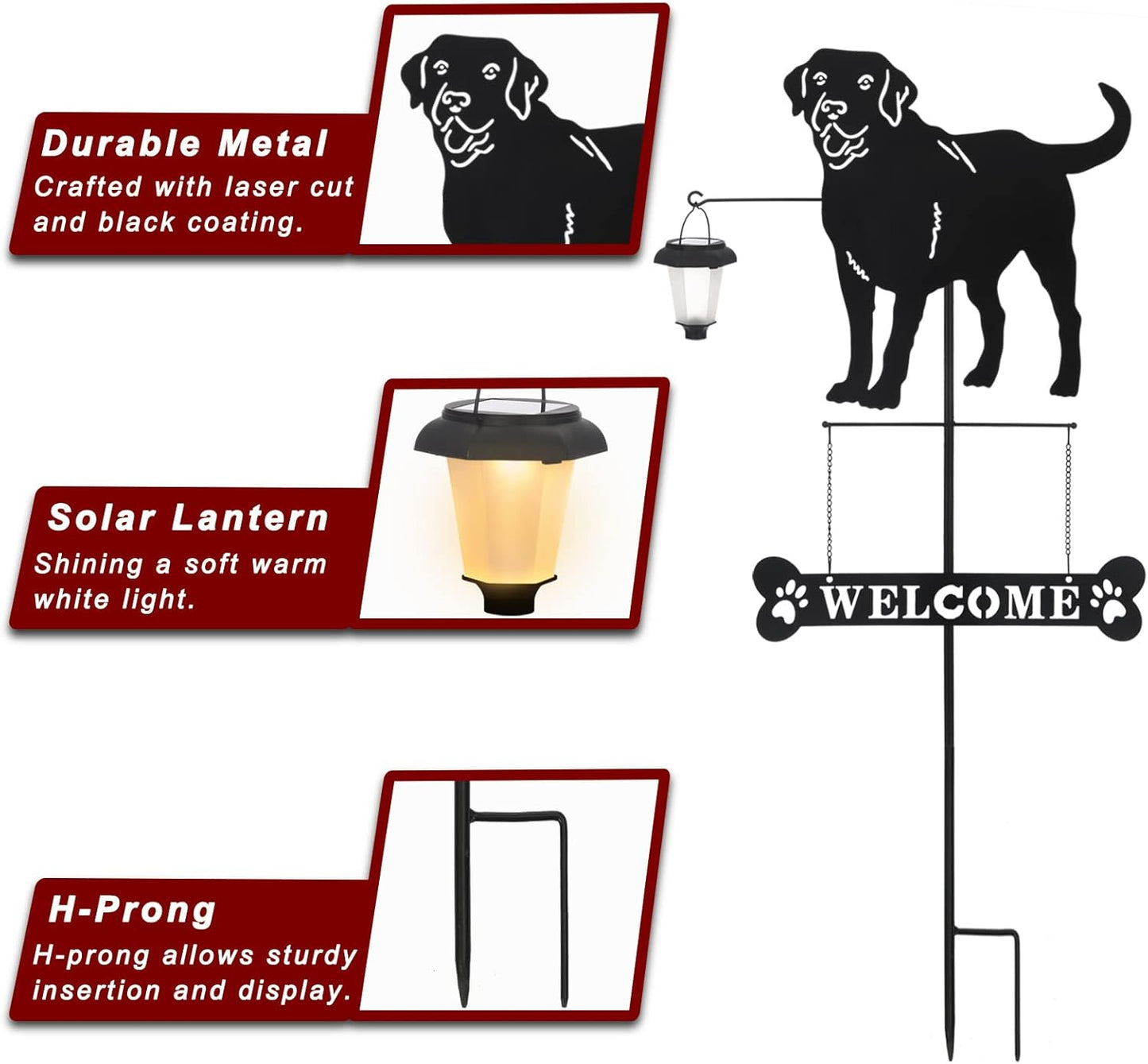 BAYN Solar Labrador Silhouette Dog Breed Welcome Sign with a Lantern Outdoor Decorative Garden