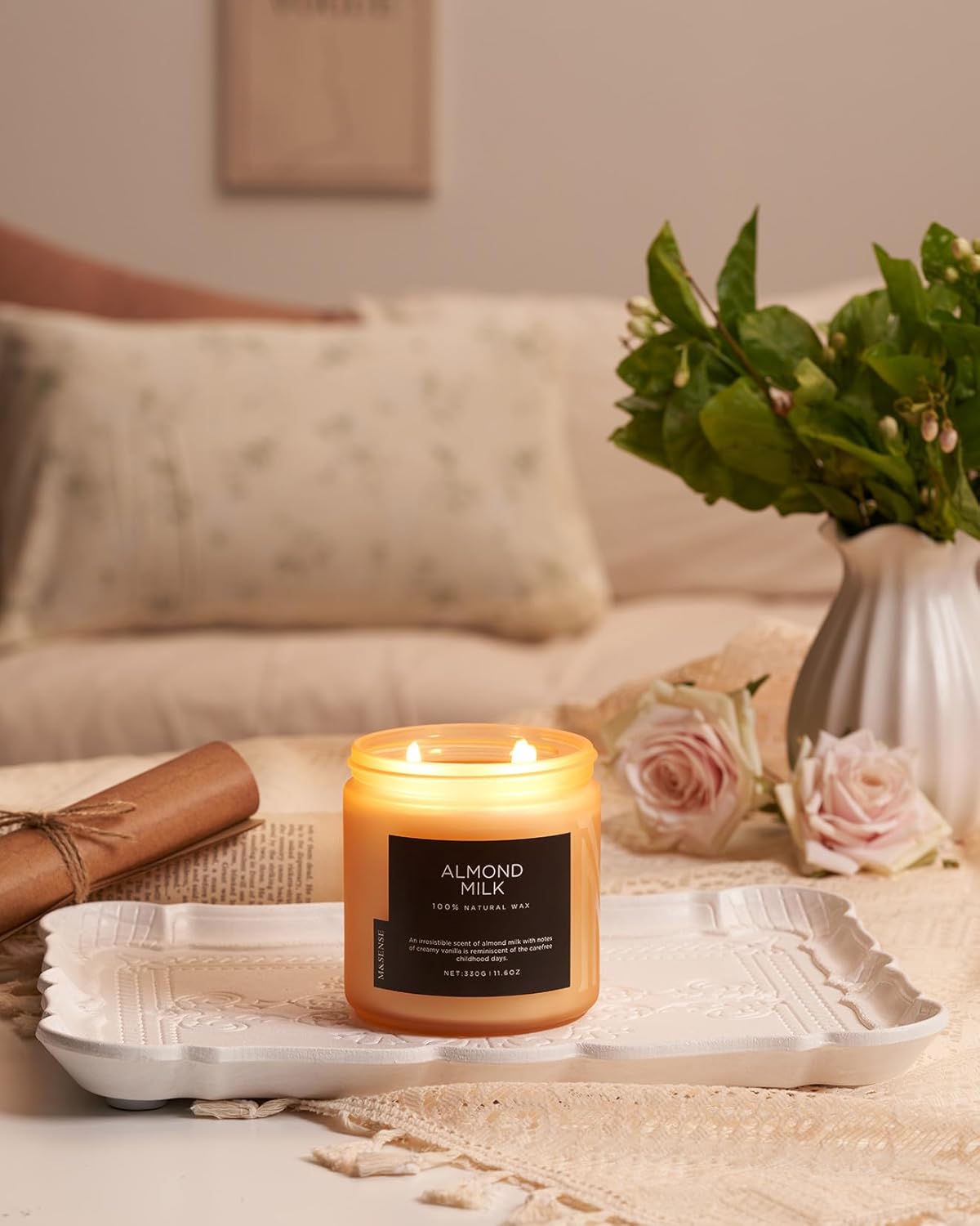 M&SENSE Creamy Vanilla Scented Candle, 11.6oz Clean Non Toxic Home Sweet Scent 70 Hours Burn Time