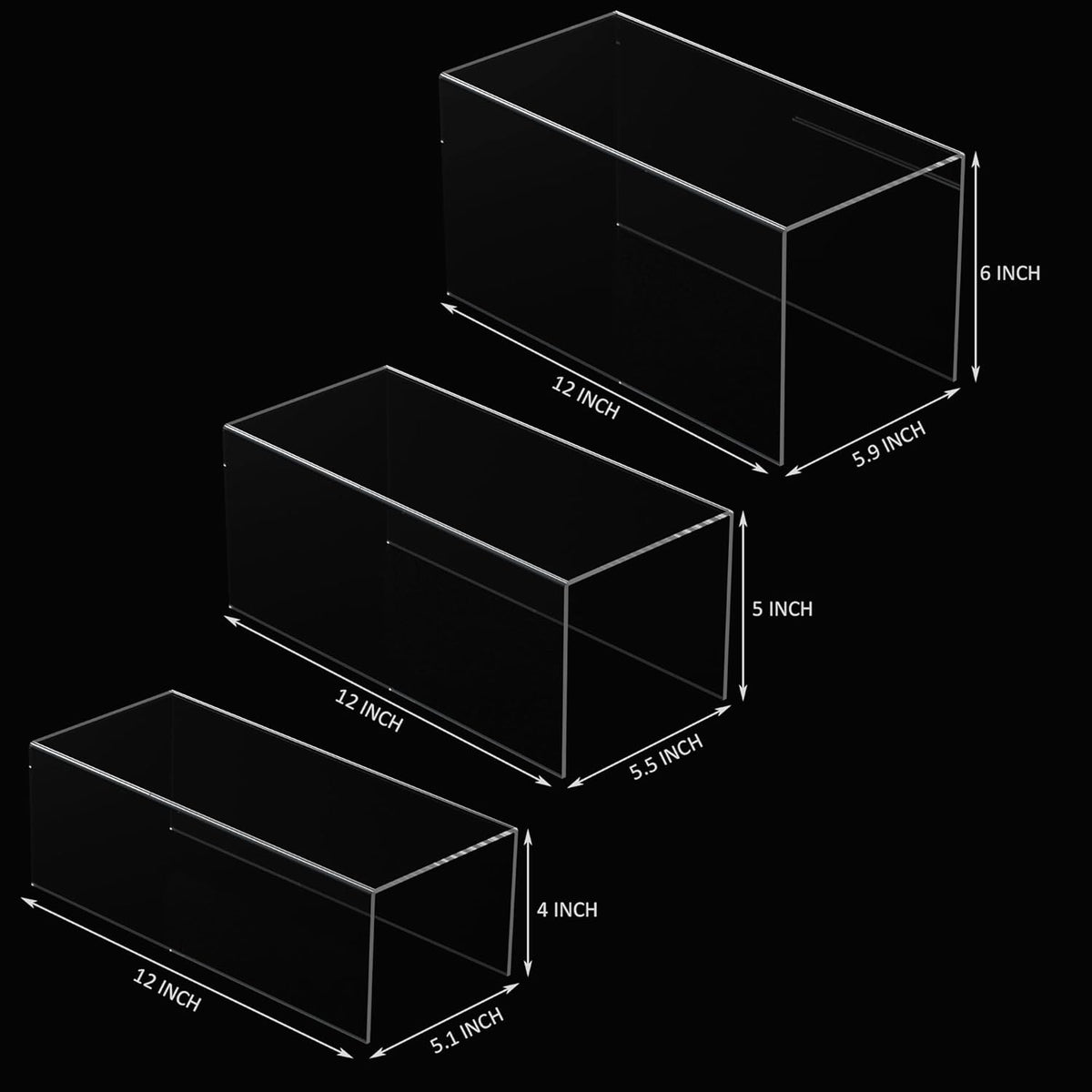 Clear Display Risers Shelf 3pcs, Countertop Rectangular Acrylic Display Storage Organizer, Acrylic