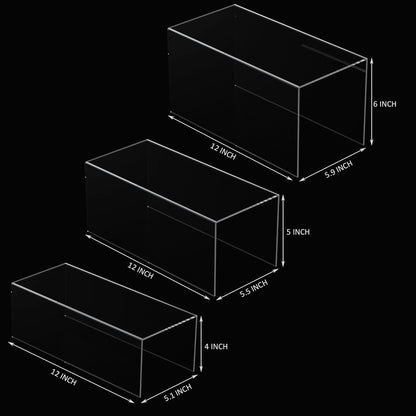 Clear Display Risers Shelf 3pcs, Countertop Rectangular Acrylic Display Storage Organizer, Acrylic