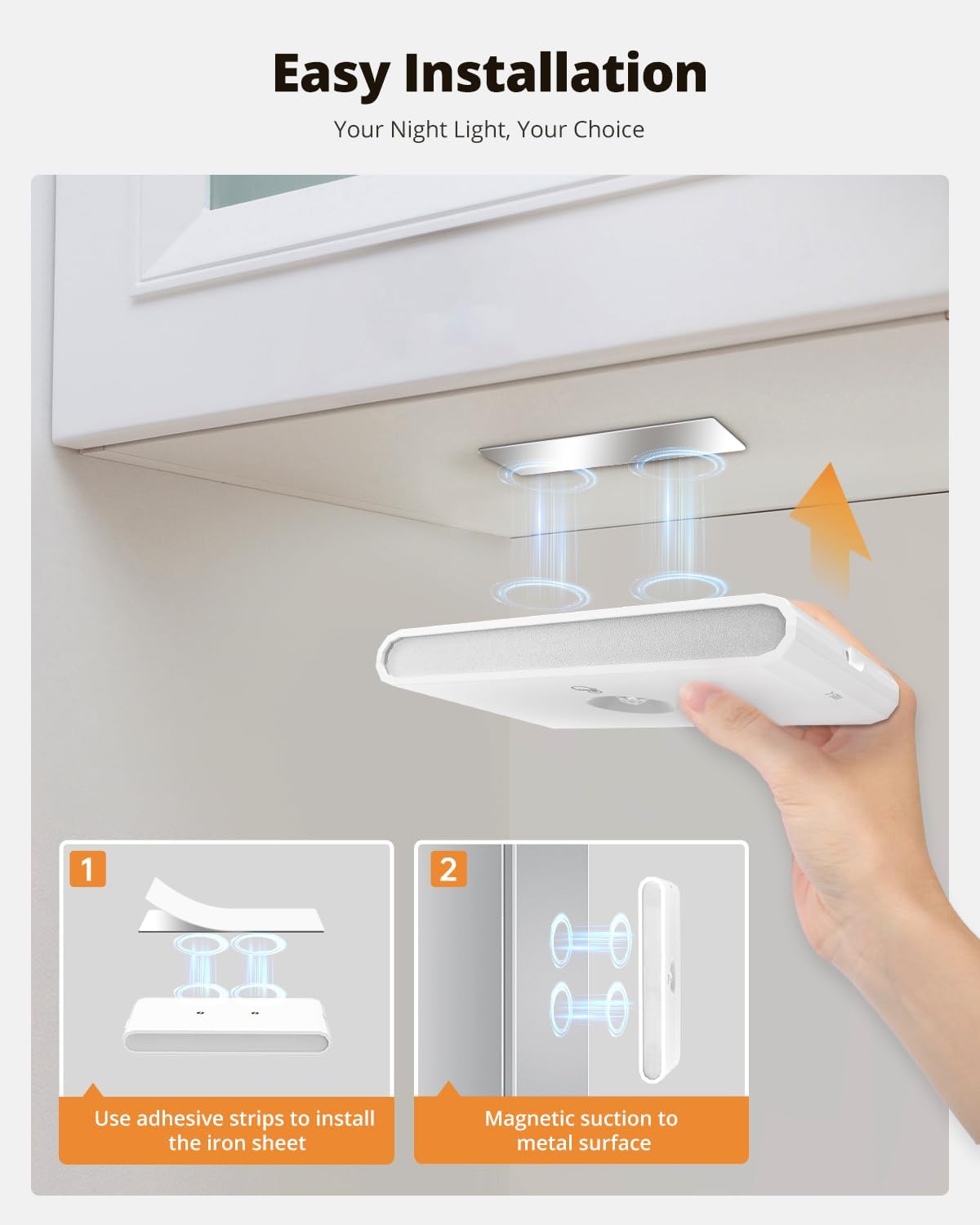 wowatt Rechargeable Motion Sensor Stair Light, White Night Lights with Magnetic Mount, Dimmable