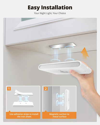 wowatt Rechargeable Motion Sensor Night Light, White Automatic Lights with Magnetic Mount, Dimmable