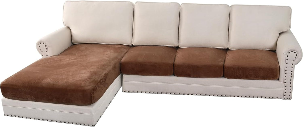 H.VERSAILTEX Velvet Stretch Sectional Couch Covers 4 Pieces Sofa Seat Cushion Covers L Shape